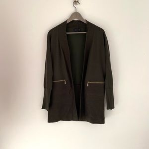 Long Line Open Front Knit Cardigan in Olive Green